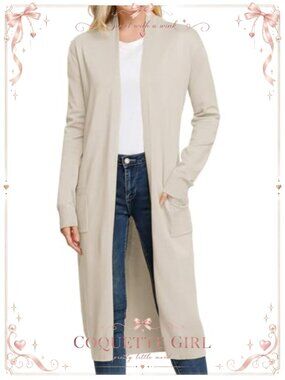 Open Front Maxi Long Knitted Cardigan Sweater Lightweight Breathable